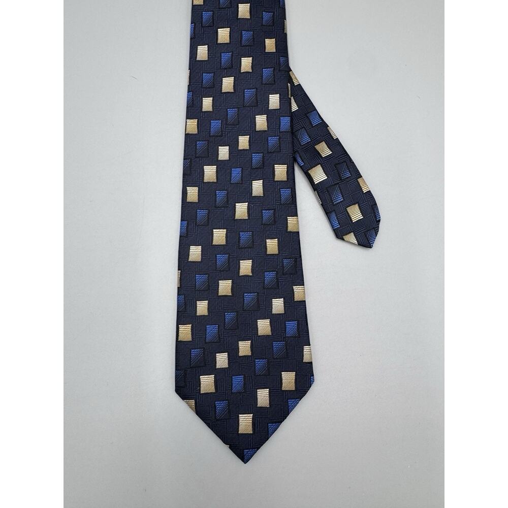 BURMA BIBAS Men's 100% Silk Necktie Blue Designer Geometric 58” Total Length